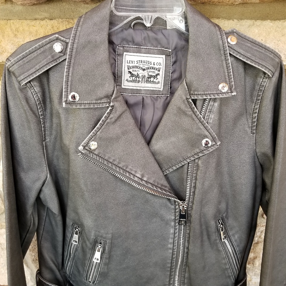 Levi's Faux Leather Moto Motorcycle Jacket Large - Picture 2 of 8